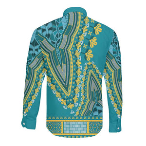 Dashiki Long Sleeve Button Shirt Luxury Afro - Teal