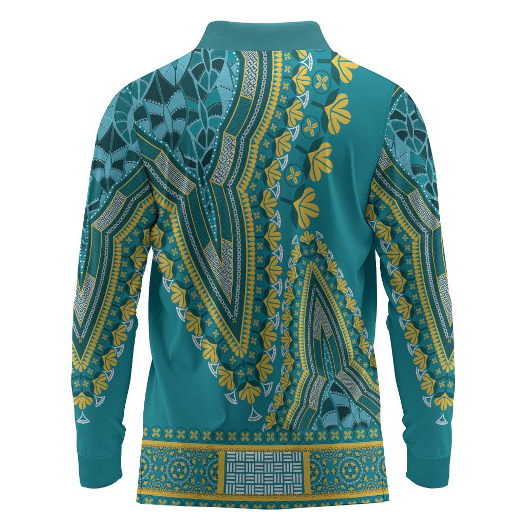 Dashiki Long Sleeve Polo Shirt Luxury Afro - Teal