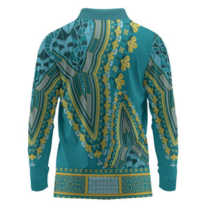 Dashiki Long Sleeve Polo Shirt Luxury Afro - Teal