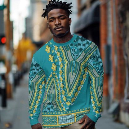 Dashiki Long Sleeve Shirt Luxury Afro - Teal LT7