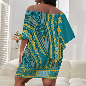Dashiki Off Shoulder Short Dress Luxury Afro - Teal