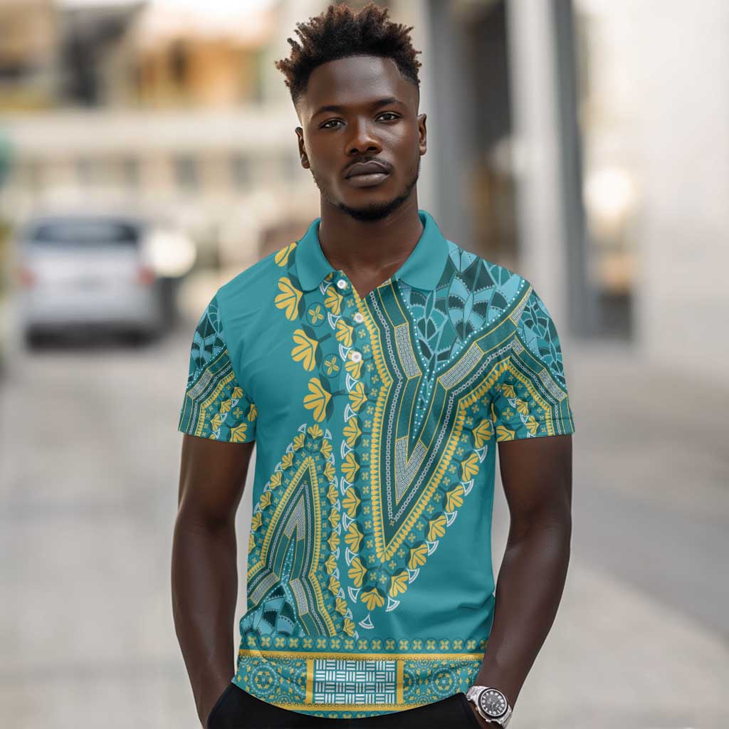 Dashiki Polo Shirt Luxury Afro - Teal