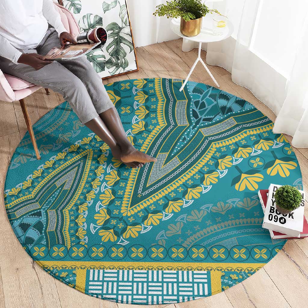Dashiki Round Carpet Luxury Afro - Teal