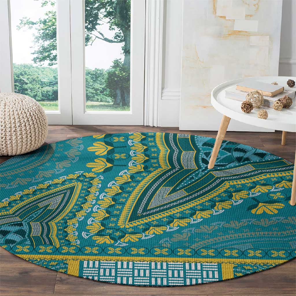 Dashiki Round Carpet Luxury Afro - Teal