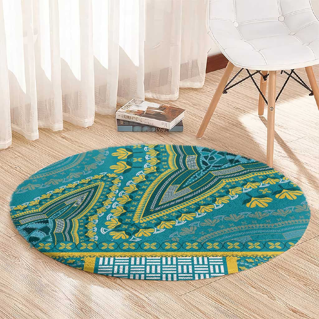 Dashiki Round Carpet Luxury Afro - Teal