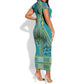 Dashiki Short Sleeve Bodycon Dress Luxury Afro - Teal LT7