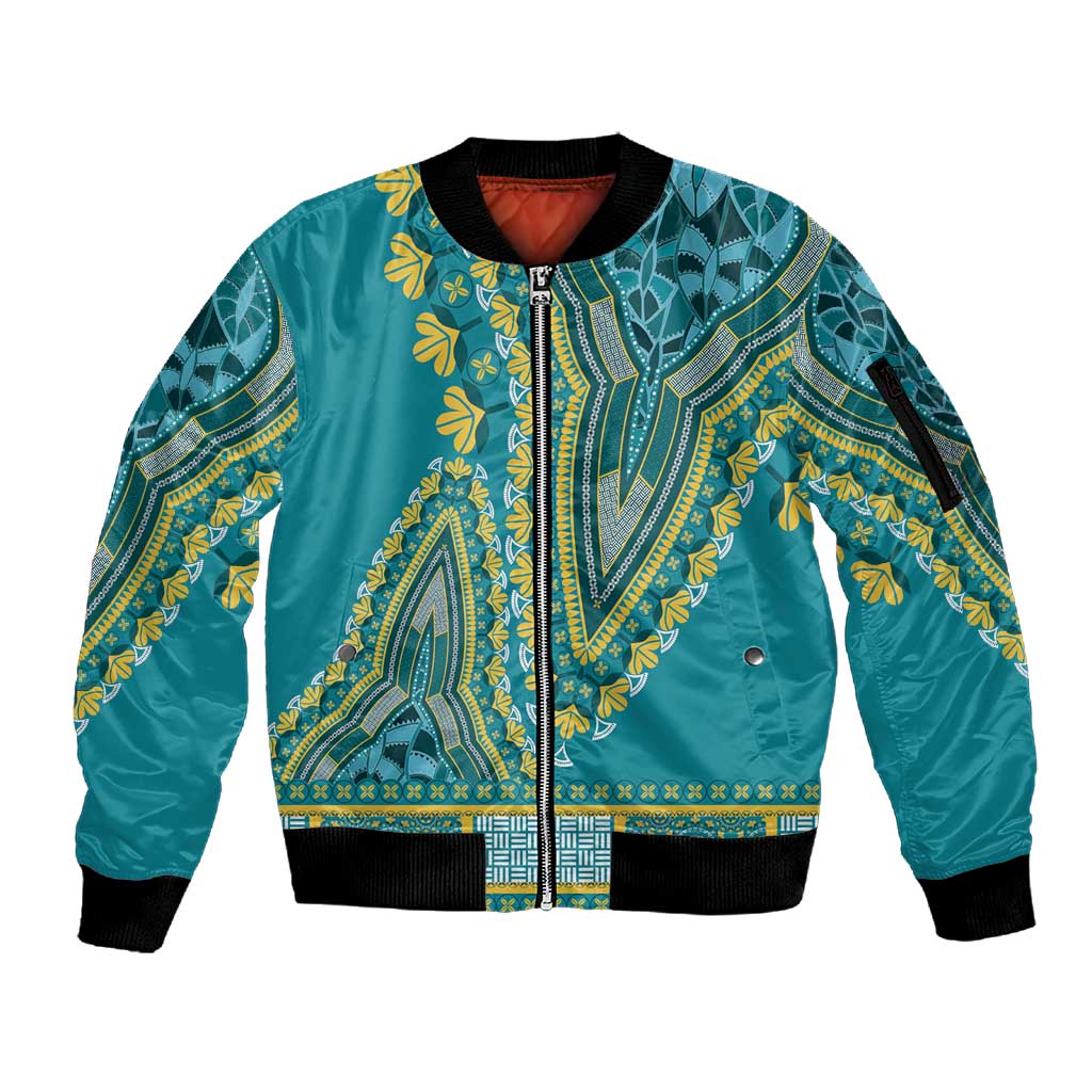Dashiki Sleeve Zip Bomber Jacket Luxury Afro - Teal