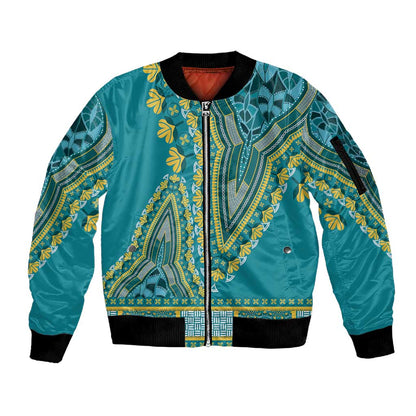 Dashiki Sleeve Zip Bomber Jacket Luxury Afro - Teal