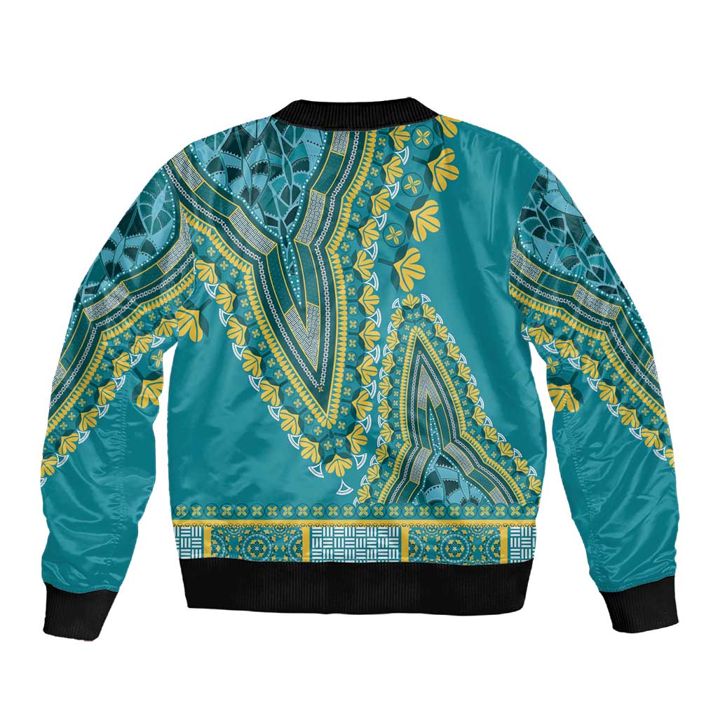 Dashiki Sleeve Zip Bomber Jacket Luxury Afro - Teal
