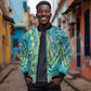 Dashiki Sleeve Zip Bomber Jacket Luxury Afro - Teal
