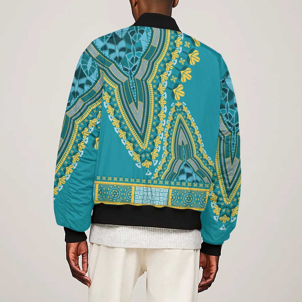 Dashiki Sleeve Zip Bomber Jacket Luxury Afro - Teal