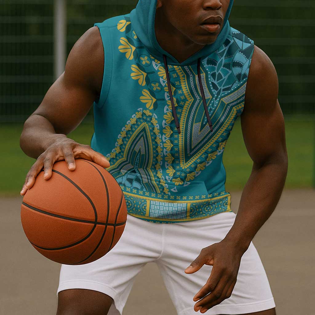 Dashiki Sleeveless Hoodie Luxury Afro - Teal - African Pride