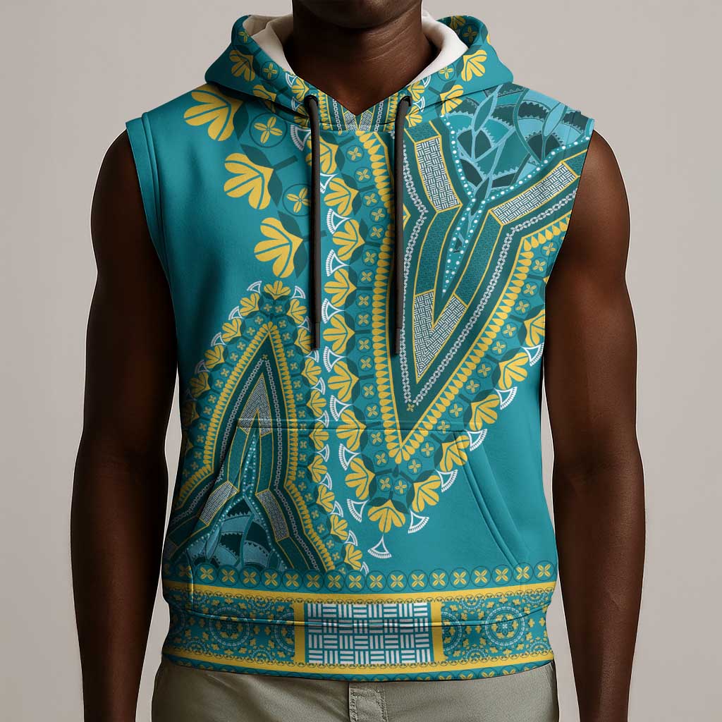 Dashiki Sleeveless Hoodie Luxury Afro - Teal - African Pride