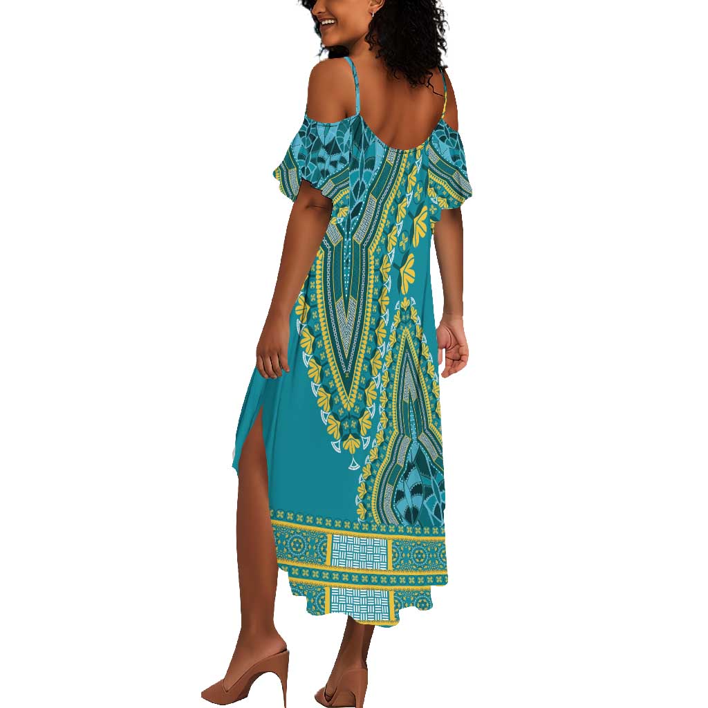 Dashiki Summer Maxi Dress Luxury Afro - Teal