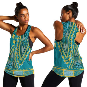 Dashiki Women Racerback Tank Luxury Afro - Teal