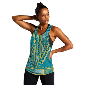 Dashiki Women Racerback Tank Luxury Afro - Teal