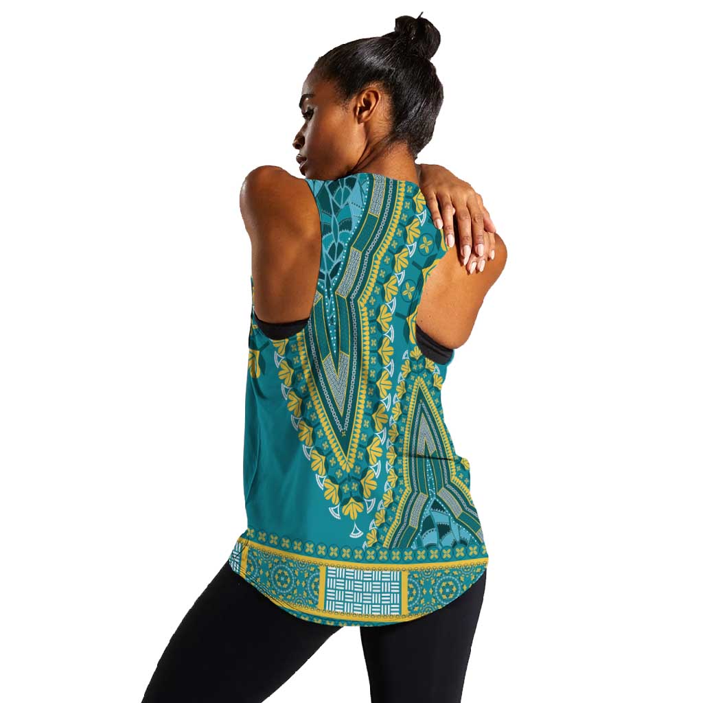 Dashiki Women Racerback Tank Luxury Afro - Teal
