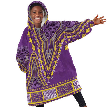 Dashiki KId Wearable Blanket Hoodie Luxury Afro - Violet