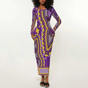 Dashiki Long Sleeve Bodycon Dress Luxury Afro - Violet LT7