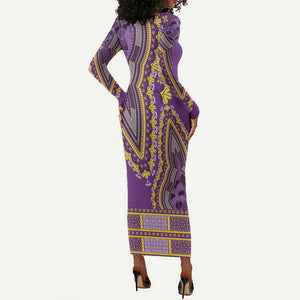 Dashiki Long Sleeve Bodycon Dress Luxury Afro - Violet LT7