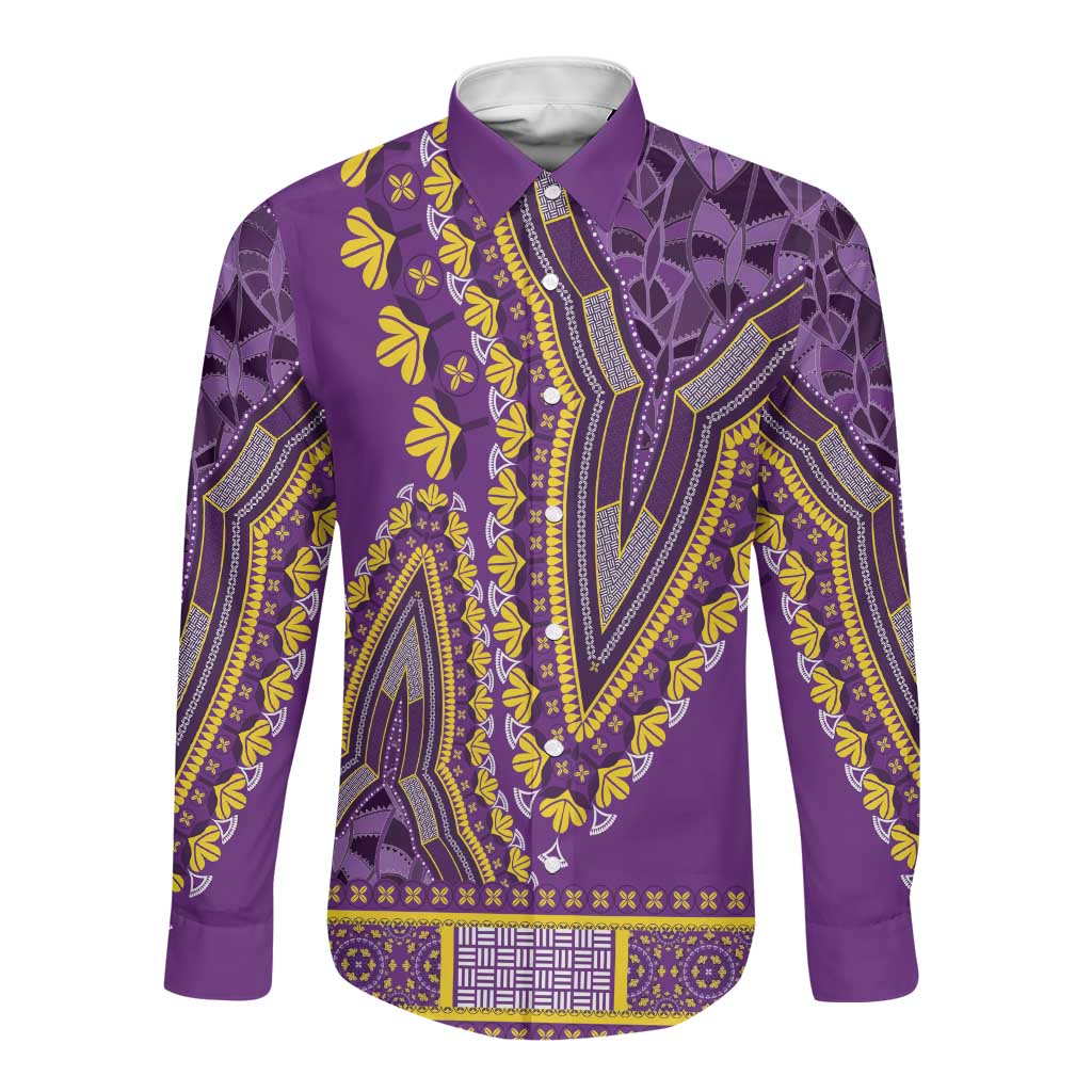 Dashiki Long Sleeve Button Shirt Luxury Afro - Violet