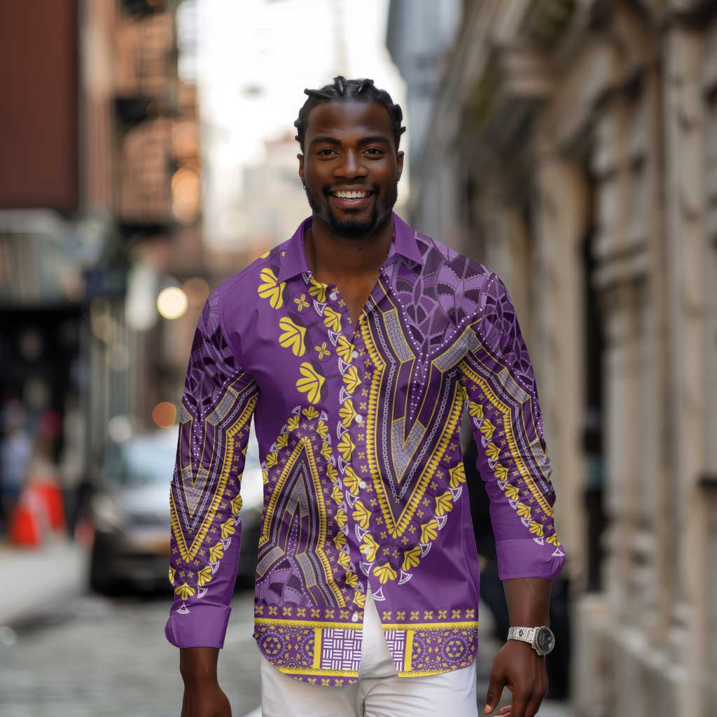 Dashiki Long Sleeve Button Shirt Luxury Afro - Violet