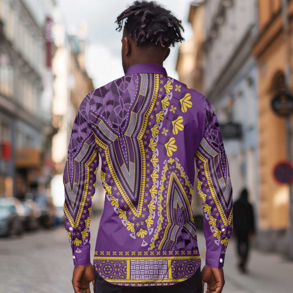 Dashiki Long Sleeve Button Shirt Luxury Afro - Violet