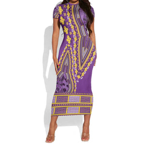 Dashiki Short Sleeve Bodycon Dress Luxury Afro - Violet LT7