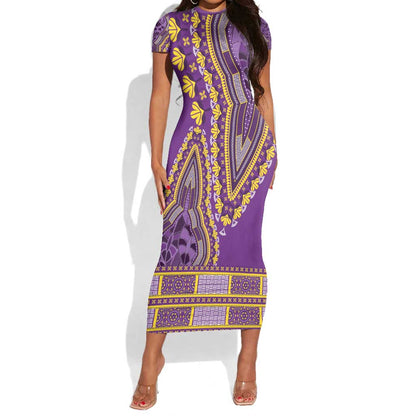 Dashiki Short Sleeve Bodycon Dress Luxury Afro - Violet LT7