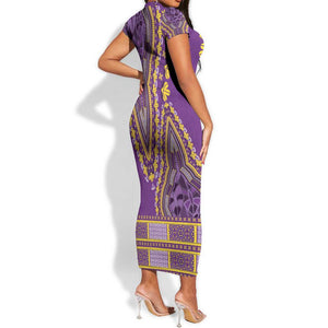 Dashiki Short Sleeve Bodycon Dress Luxury Afro - Violet LT7