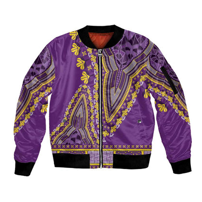 Dashiki Sleeve Zip Bomber Jacket Luxury Afro - Violet