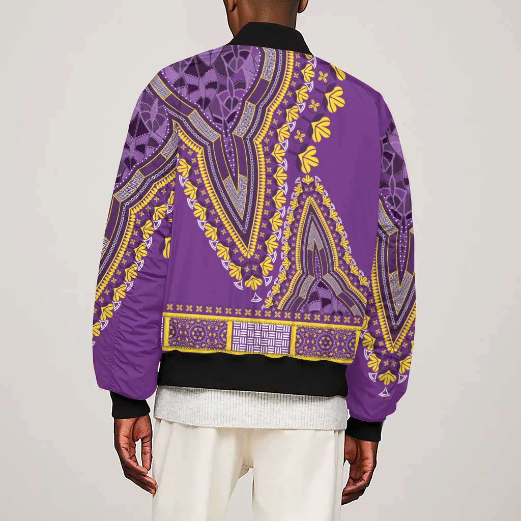 Dashiki Sleeve Zip Bomber Jacket Luxury Afro - Violet