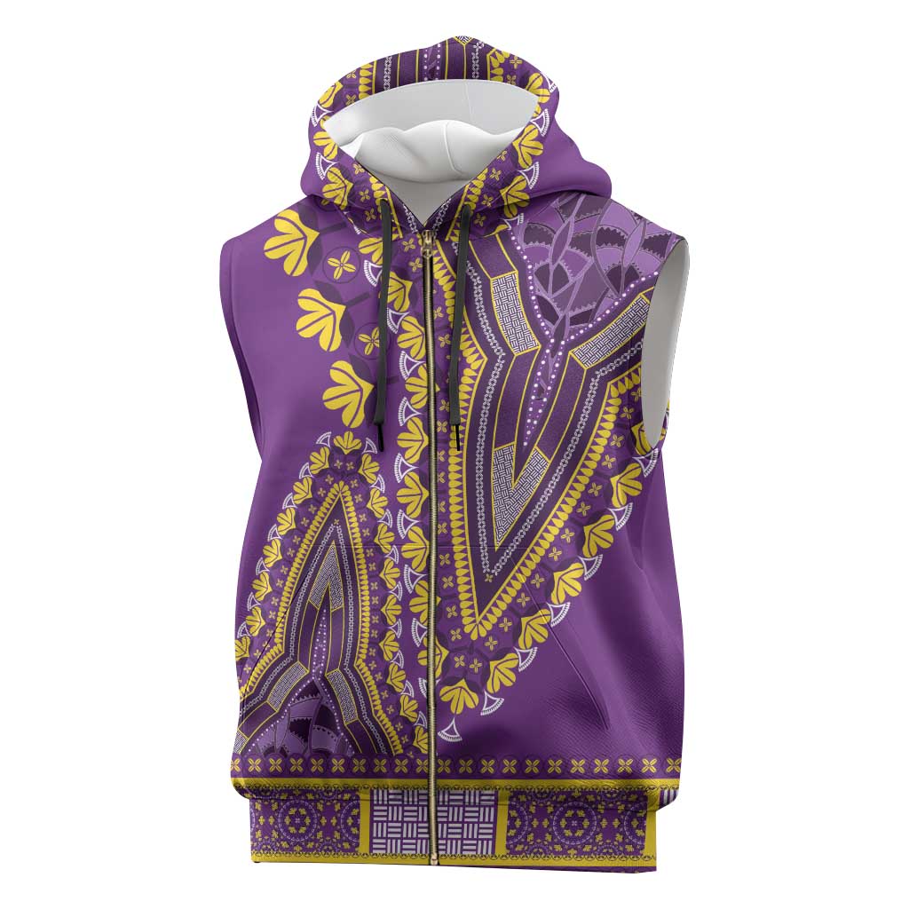 Dashiki Sleeveless Zip Hoodie Luxury Afro - Violet - African Pride