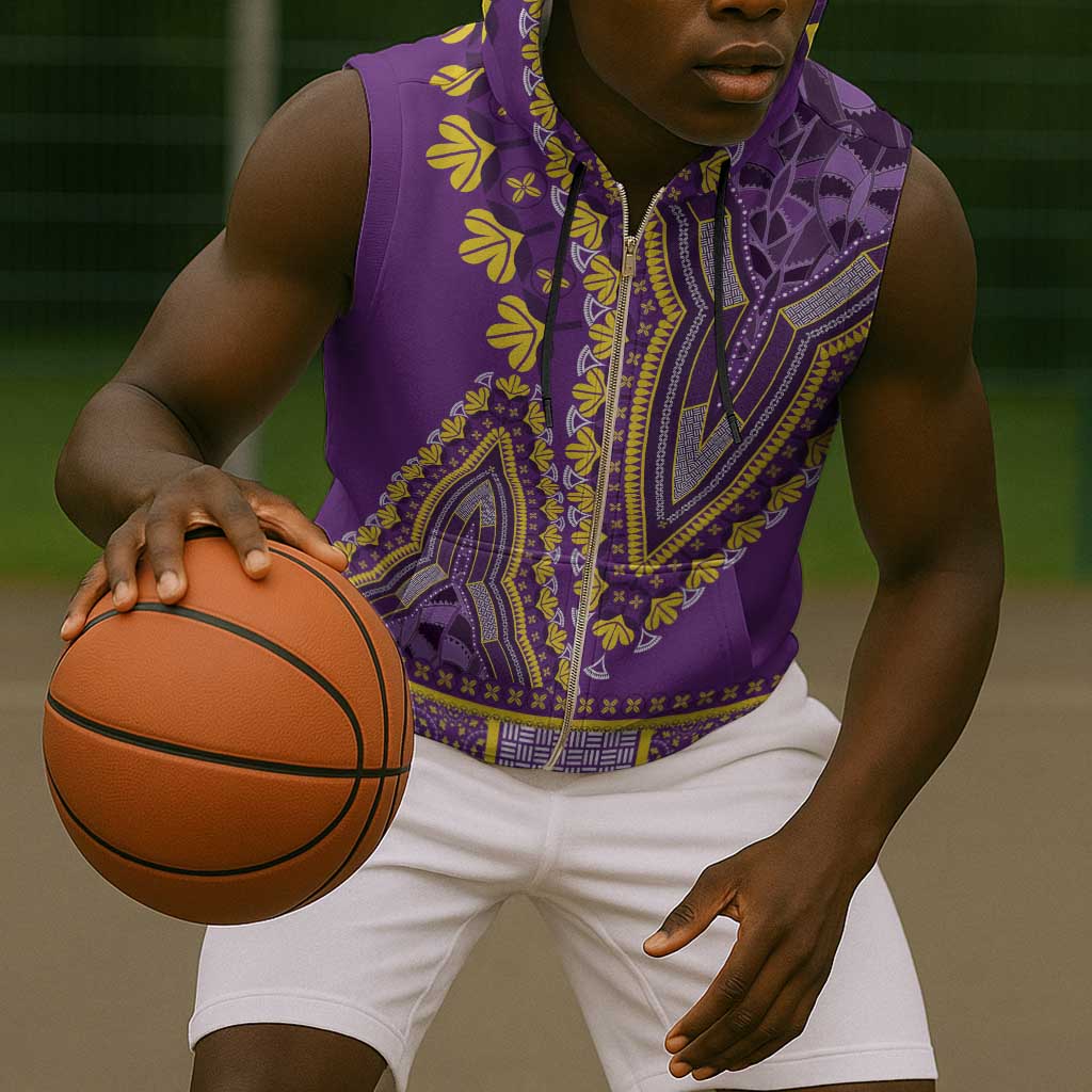 Dashiki Sleeveless Zip Hoodie Luxury Afro - Violet - African Pride