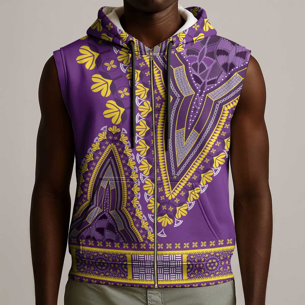 Dashiki Sleeveless Zip Hoodie Luxury Afro - Violet - African Pride