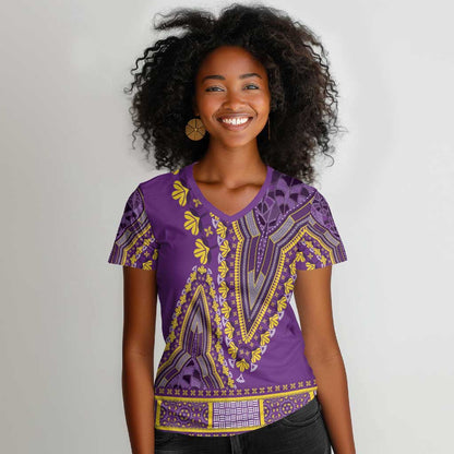 Dashiki Women V-Neck T-Shirt Luxury Afro - Violet