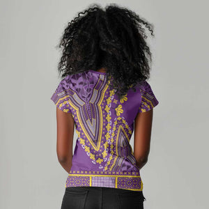 Dashiki Women V-Neck T-Shirt Luxury Afro - Violet