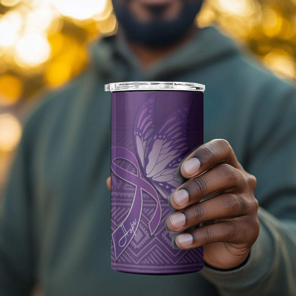Lupus Awareness Purple Ribbon Butterfly 4 in 1 Can Cooler Tumbler Hope