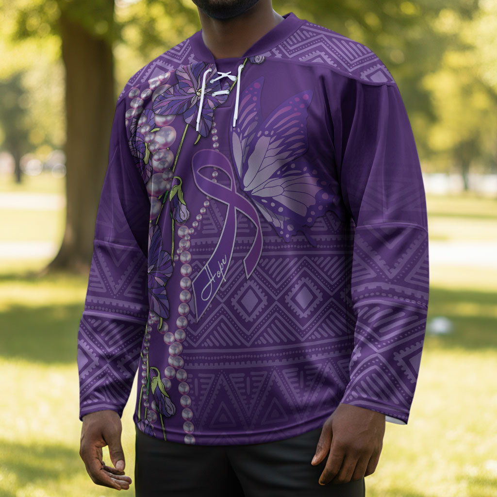 Lupus Awareness Purple Ribbon Butterfly Hockey Jersey Hope