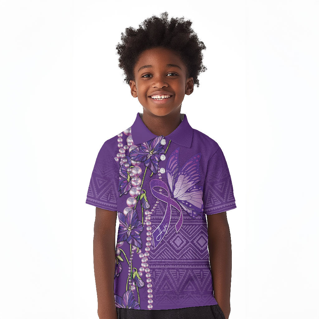 Lupus Awareness Purple Ribbon Butterfly Kid Polo Shirt Hope