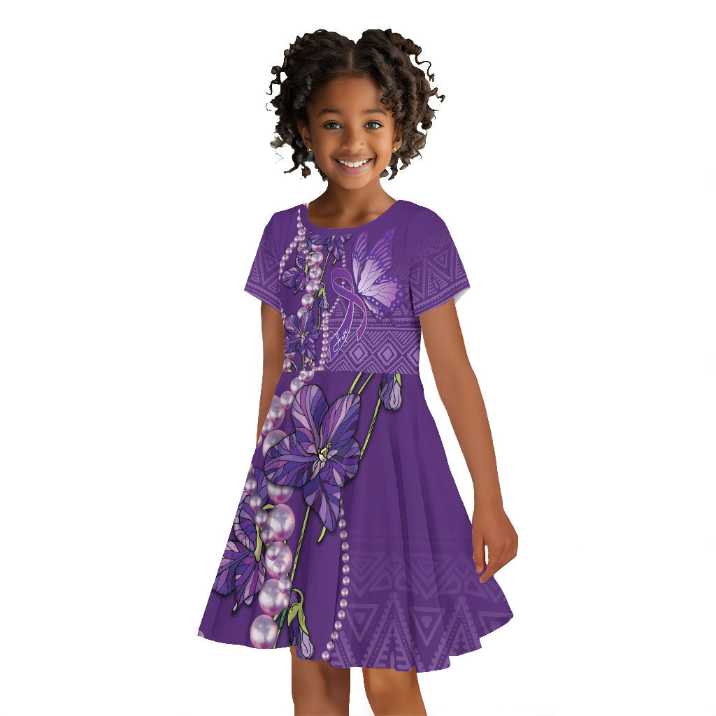 Lupus Awareness Purple Ribbon Butterfly Kid Short Sleeve Dress Hope