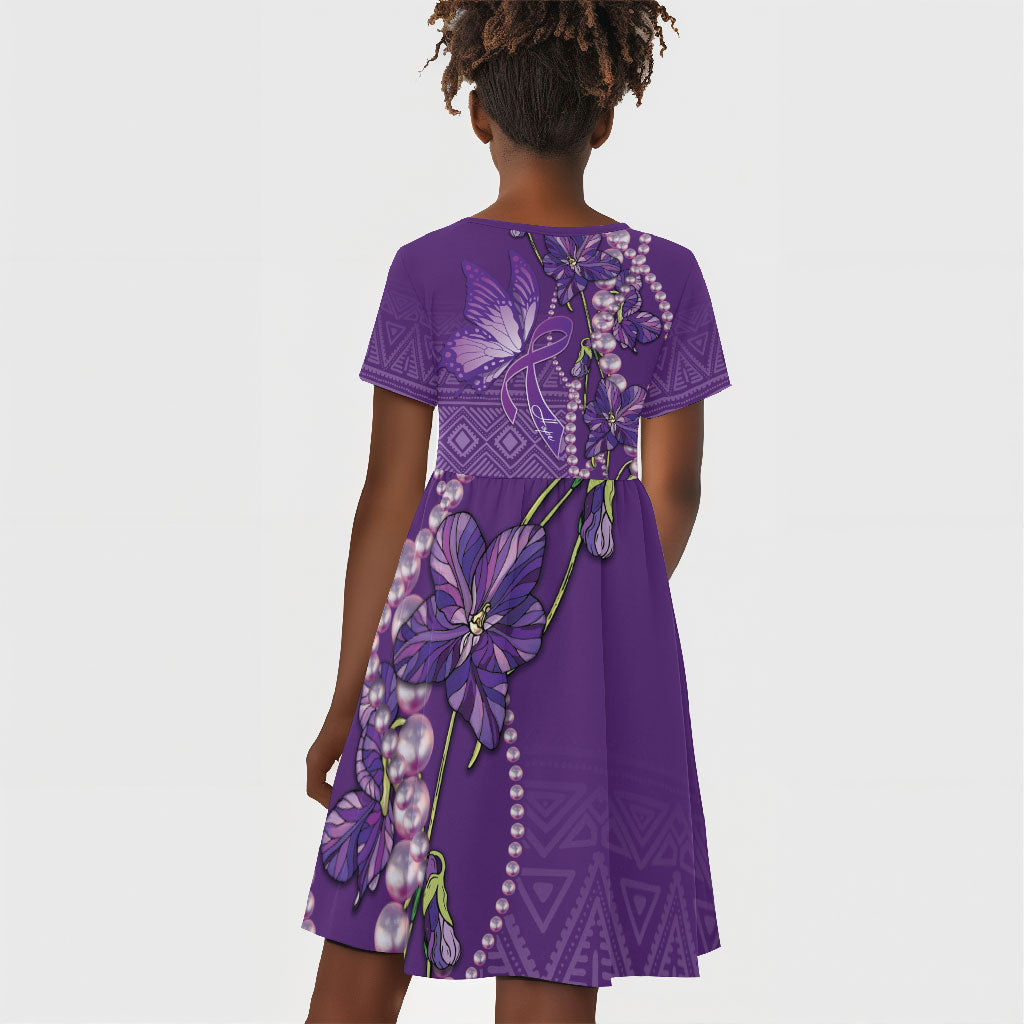 Lupus Awareness Purple Ribbon Butterfly Kid Short Sleeve Dress Hope