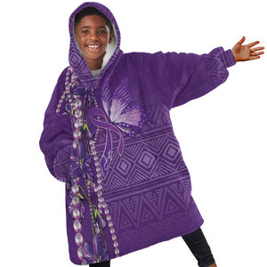 Lupus Awareness Purple Ribbon Butterfly Kid Wearable Blanket Hoodie Hope