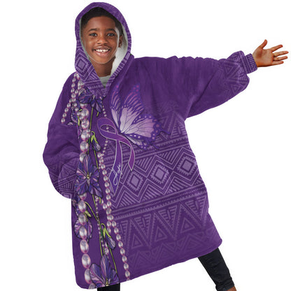 Lupus Awareness Purple Ribbon Butterfly Kid Wearable Blanket Hoodie Hope