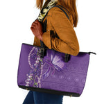 Lupus Awareness Purple Ribbon Butterfly Leather Tote Bag Hope