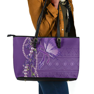 Lupus Awareness Purple Ribbon Butterfly Leather Tote Bag Hope