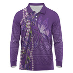 Lupus Awareness Purple Ribbon Butterfly Long Sleeve Polo Shirt Hope
