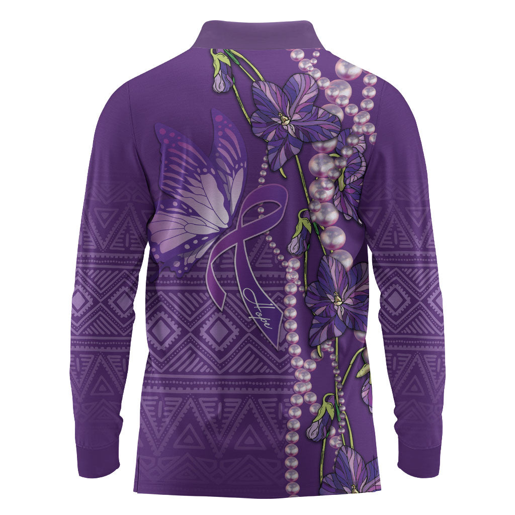Lupus Awareness Purple Ribbon Butterfly Long Sleeve Polo Shirt Hope