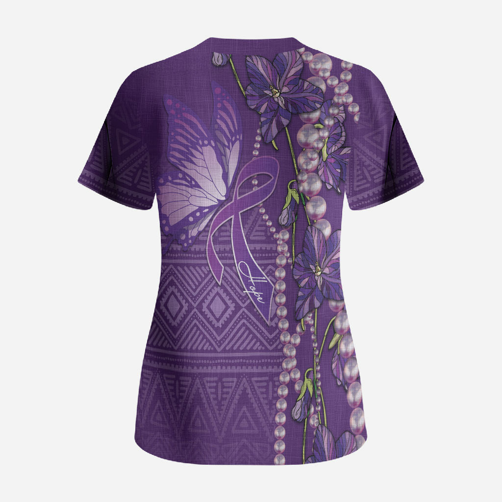 Lupus Awareness Purple Ribbon Butterfly Scrub Top Hope