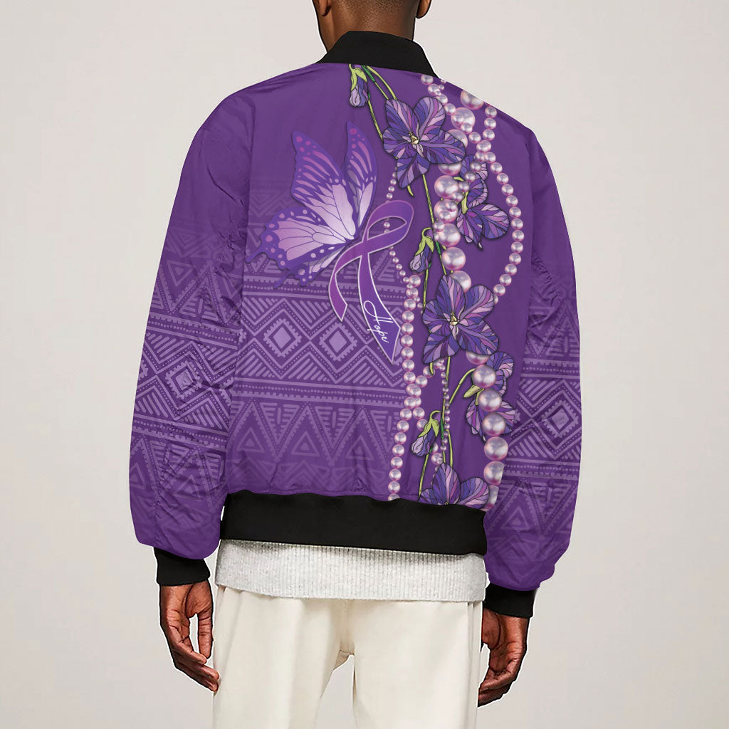 Lupus Awareness Purple Ribbon Butterfly Sleeve Zip Bomber Jacket Hope